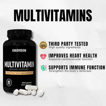 Ekkovision Multivitamin - Iron-Free Plant-Based Multi for Men & Women - 90 Servings (270 Capsules)
