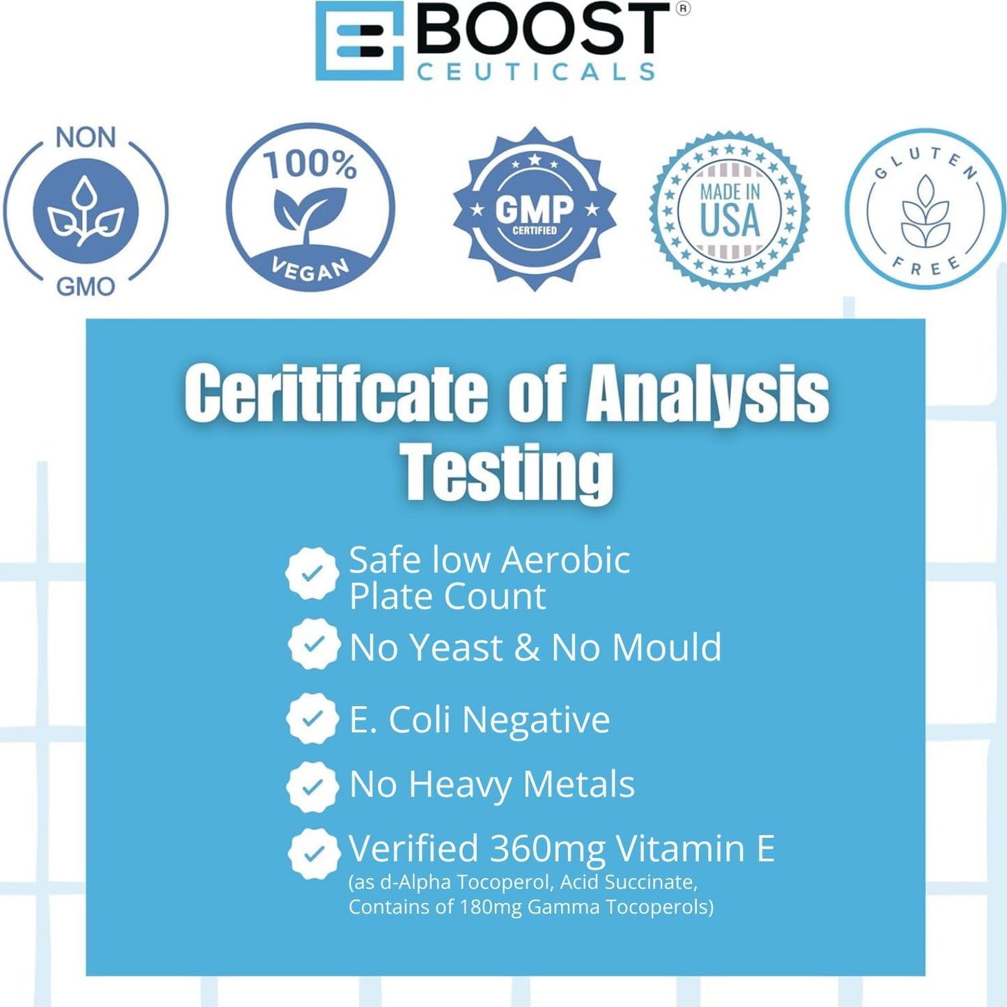 BoostCeuticals Gamma E 90mg Mixed Tocopherols - 180 Vegan Capsules - görsel 2