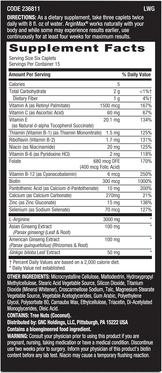 GNC Men's ArginMax Sexual Health Supplement - 90 Tablets - görsel 2