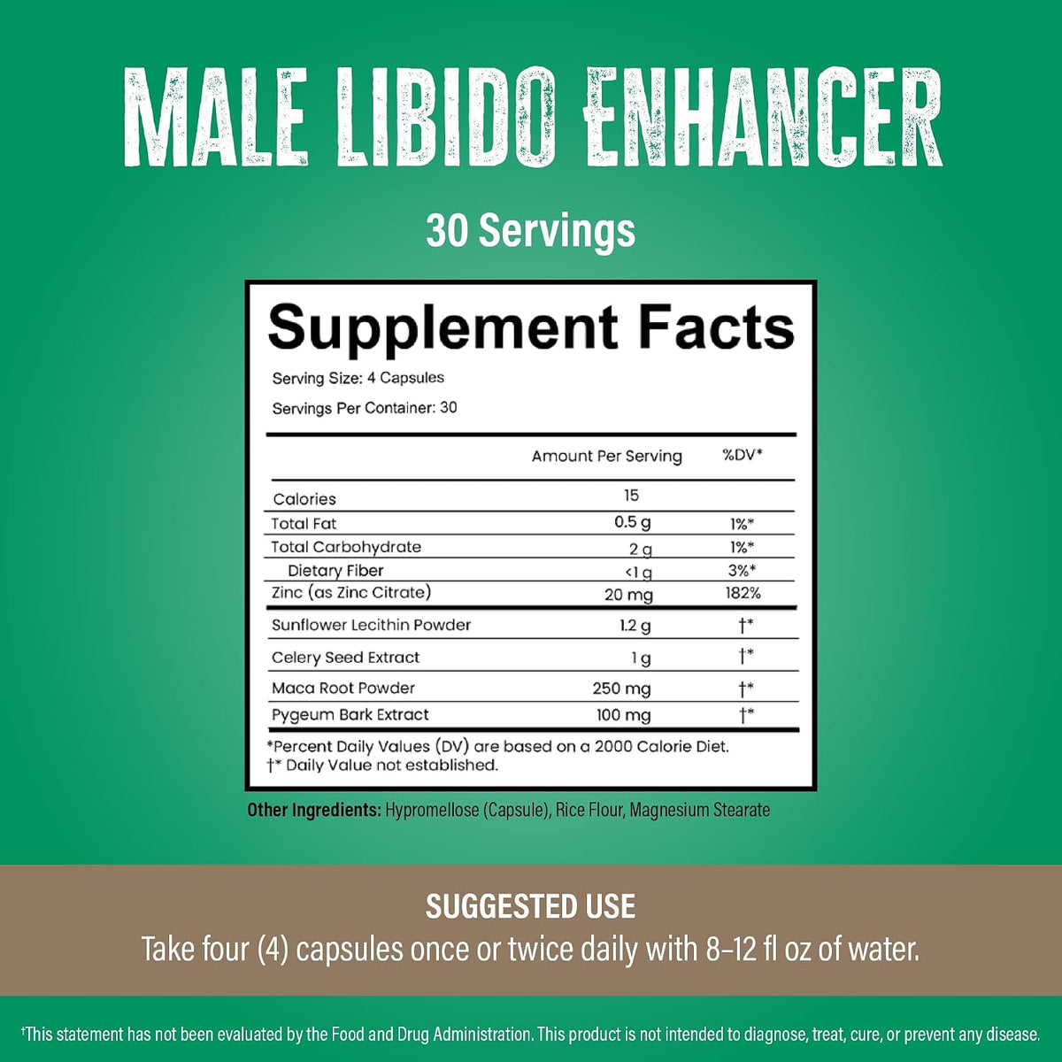 Virility - Men's Potency Support: Zinc, Sunflower Lecithin, Pygeum & Celery Extract, Maca Root - 120 Capsules - görsel 6