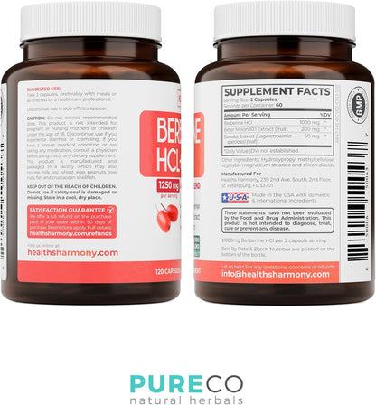 Berberine HCl Supplement with Bitter Melon and Banaba Leaf – 120 Capsules
