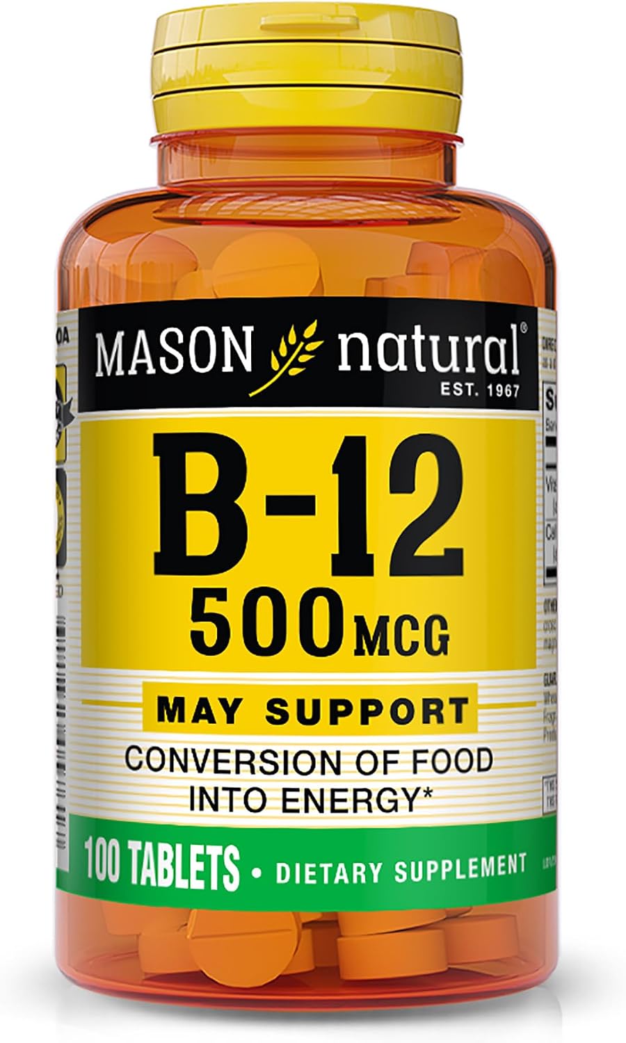 MASON NATURAL Vitamin B12 500 mcg with Calcium - 100 Tablets - görsel 1