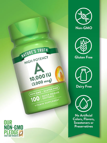 Nature's Truth Vitamin A 10,000 IU Softgels – 100 Count