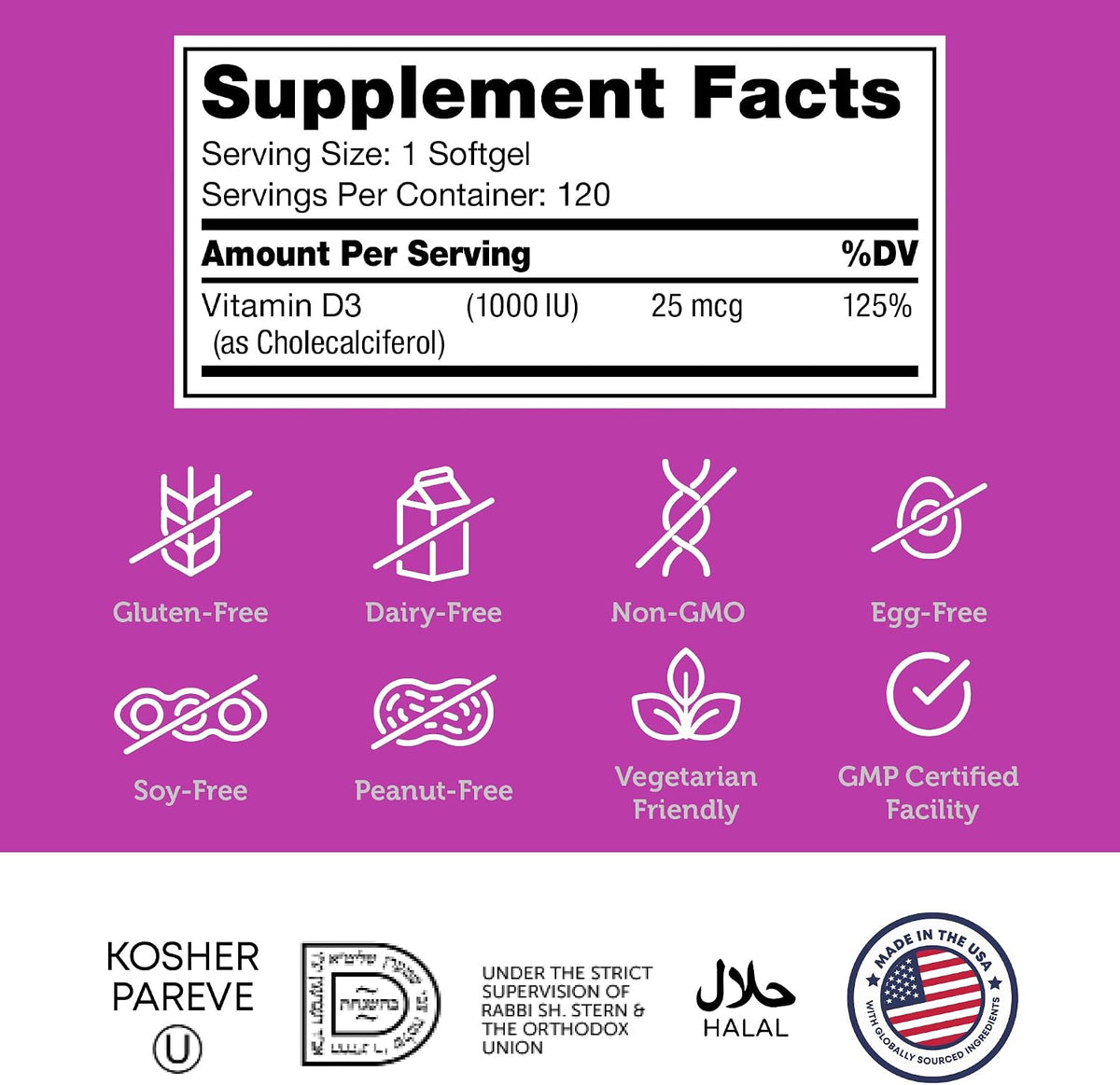 Zahler Advanced Vitamin D3 1000 IU Softgels (120 Count) - Kosher, Non-GMO - görsel 5
