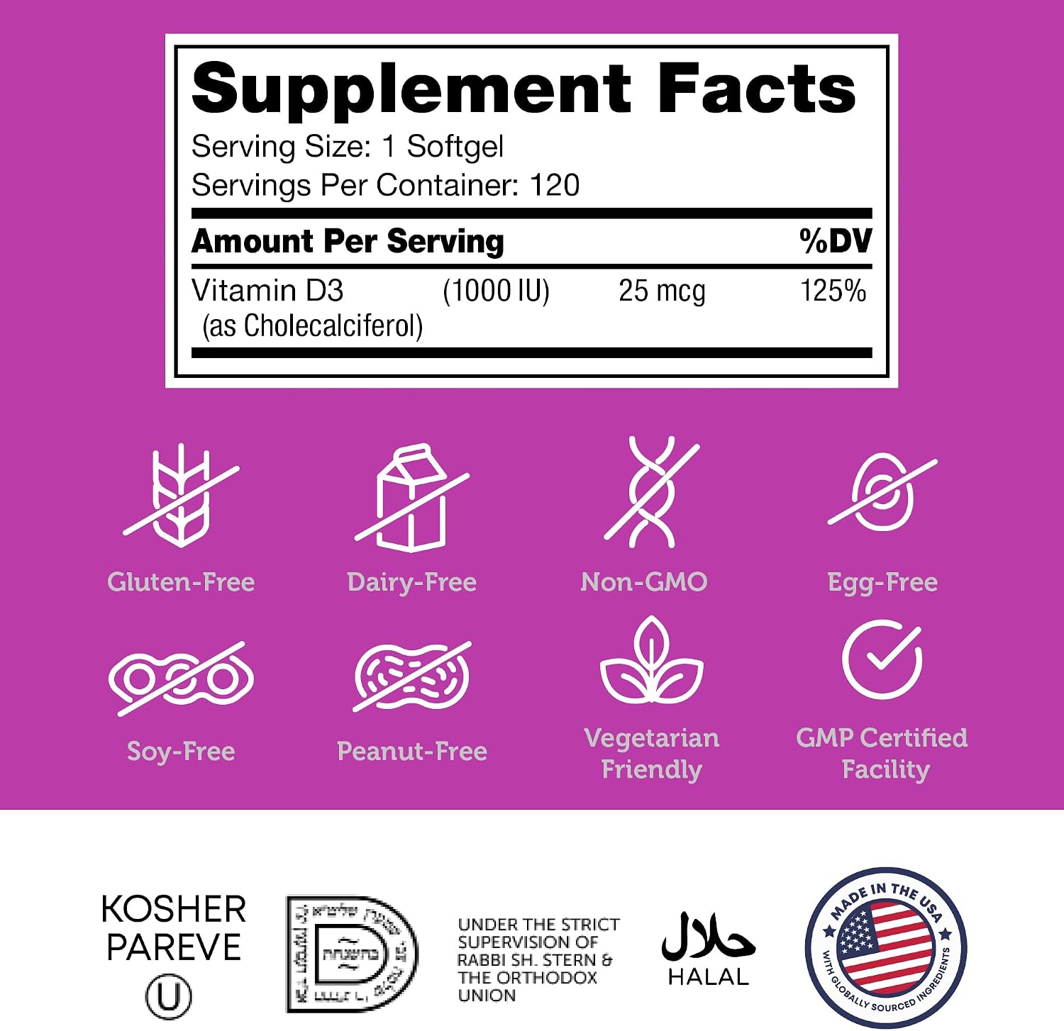 Zahler Advanced Vitamin D3 1000 IU Softgels (120 Count) - Kosher, Non-GMO - görsel 5