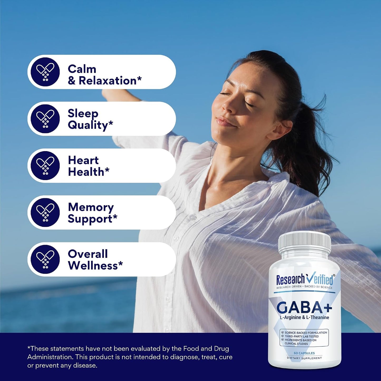 Research Verified GABA+ – 600mg GABA with L-Theanine, L-Arginine, P5P and BioPerine – 60 Vegan Capsules - görsel 4