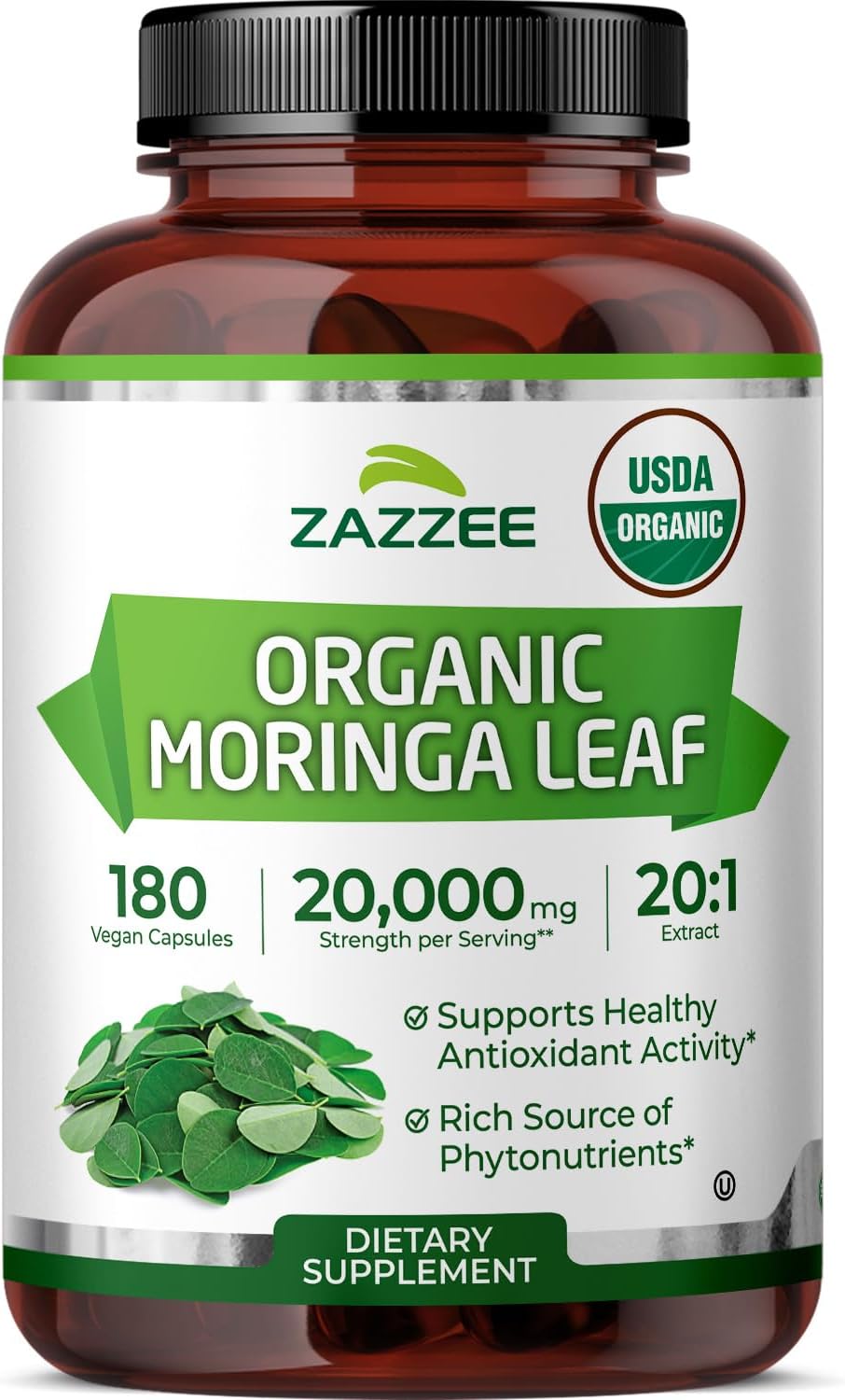 Zazzee Certified Organic Moringa Leaf 20:1 Extract - 180 Vegan Capsules - görsel 1
