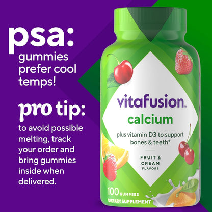 vitafusion Chewable Calcium Gummy Vitamins for Bone and Teeth Support, Fruit and Cream Flavour, 100 Count