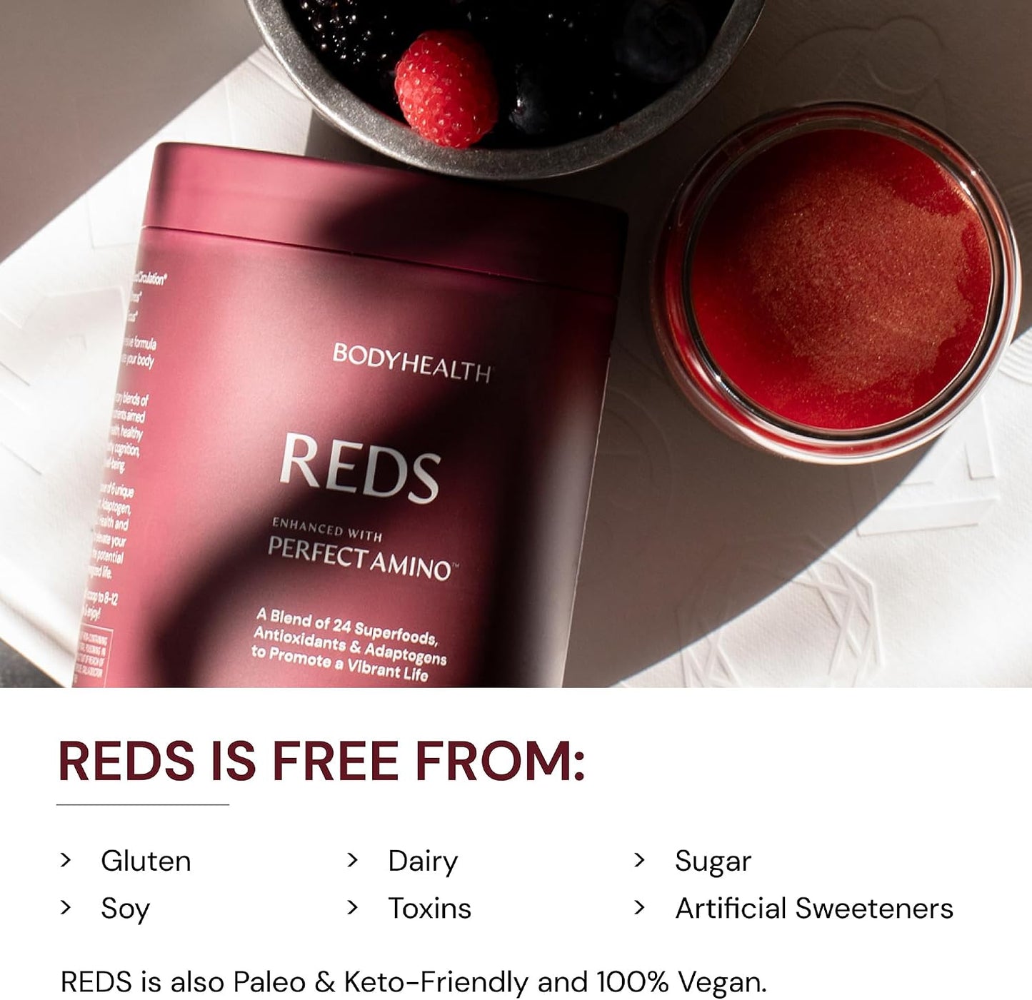 BodyHealth Reds Enhanced with PerfectAmino – Daily Superfood Smoothie Powder, 30 Servings - görsel 4