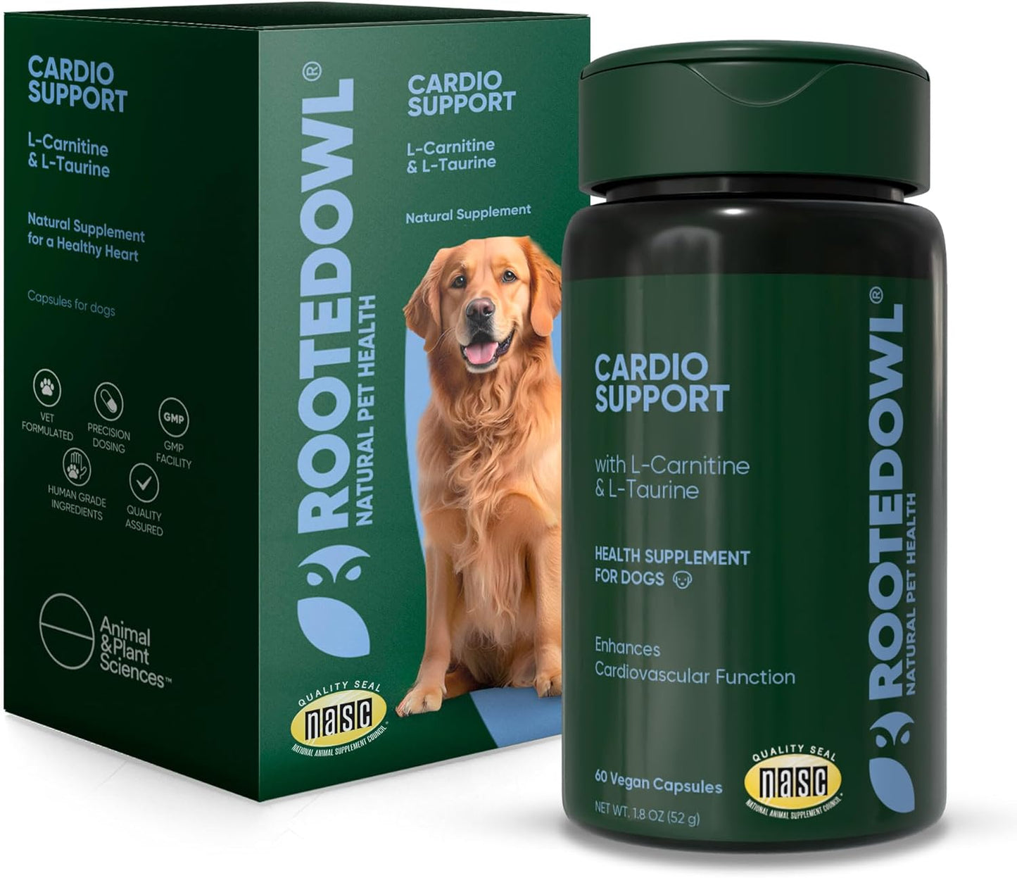 Rooted Owl® Cardio Support for Dogs – L-Carnitine & Taurine – 60 Vegan Caps - görsel 1