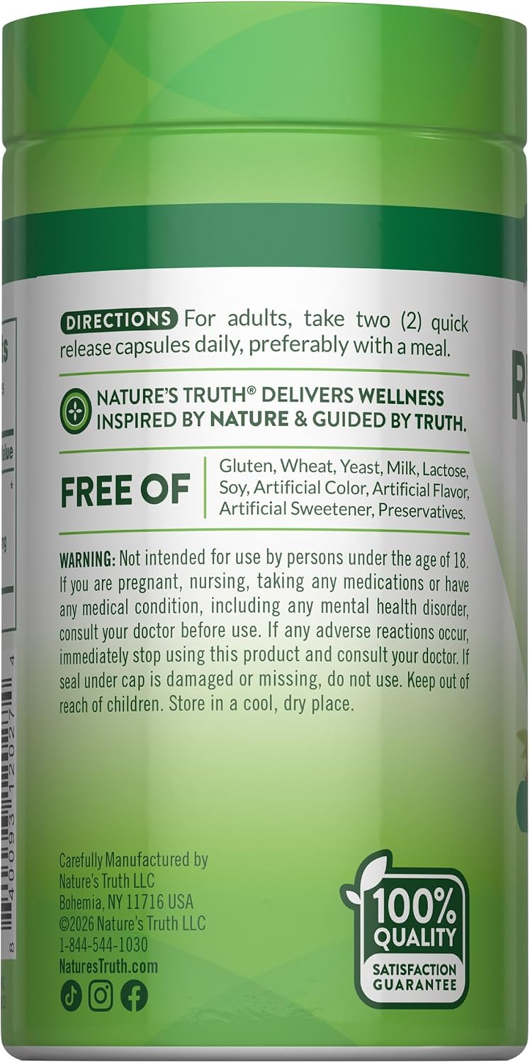 Nature's Truth Rhodiola Rosea | 120 Capsules | Non-GM & Gluten-Free Adaptogen Supplement - görsel 7