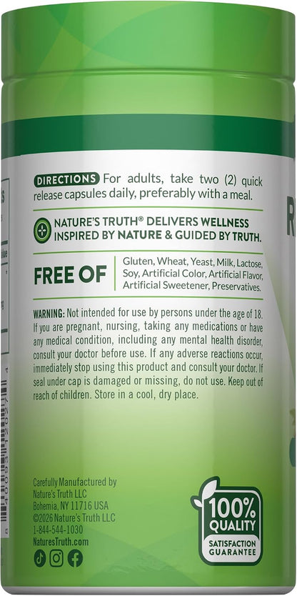 Nature's Truth Rhodiola Rosea | 120 Capsules | Non-GM & Gluten-Free Adaptogen Supplement