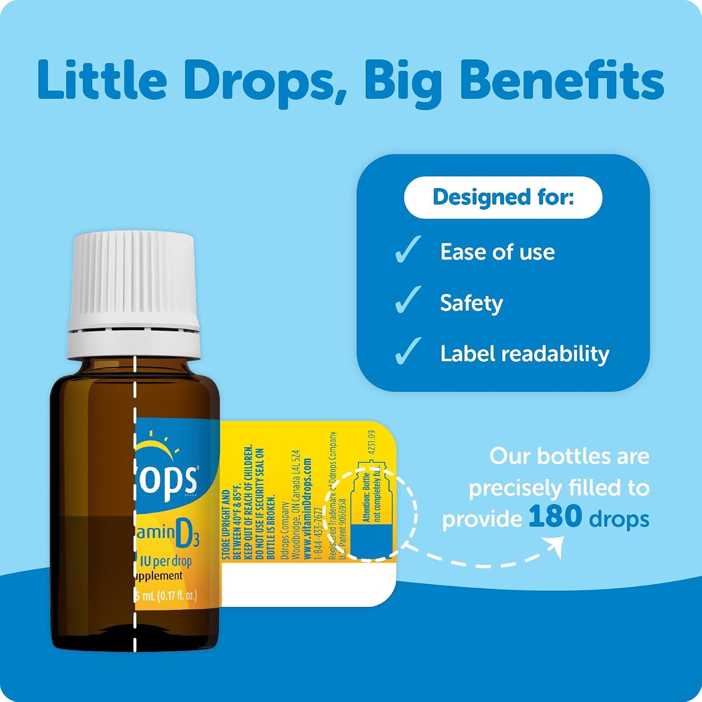 Ddrops Vitamin D3 1000 IU – 180 Drops, Liquid Supplement for Immune Support & Bone Health - görsel 2