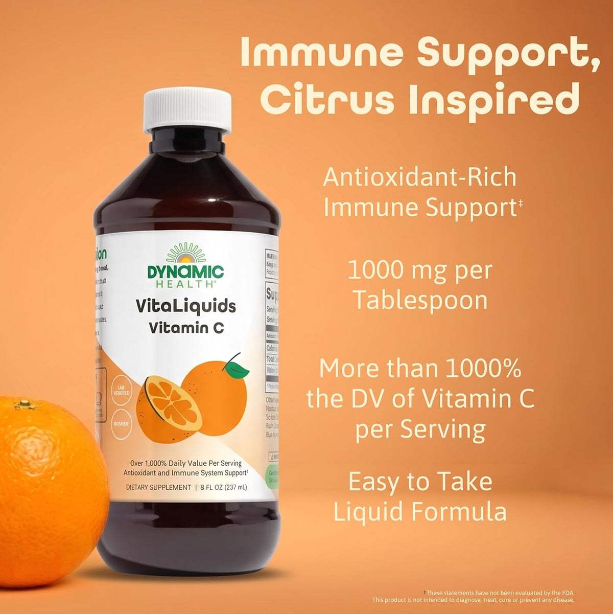 Dynamic Health VitaLiquids Vitamin C 1000mg - Liquid Supplement with Rose Hips and Citrus Bioflavonoids - 237 ml - görsel 3