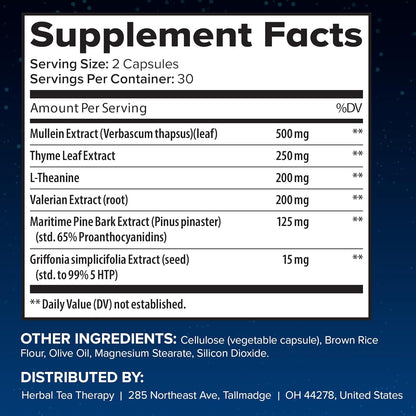 BREATHE PM Nighttime 6-in-1 Mullein Capsules for Lung Support (60 Capsules)