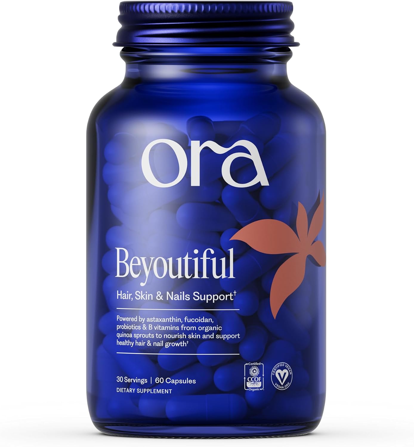 Ora Organic Hair, Skin and Nails Support - Beyoutiful - Beauty Supplement with B Vitamins and Biotin - 60 Vegan Capsules - görsel 1