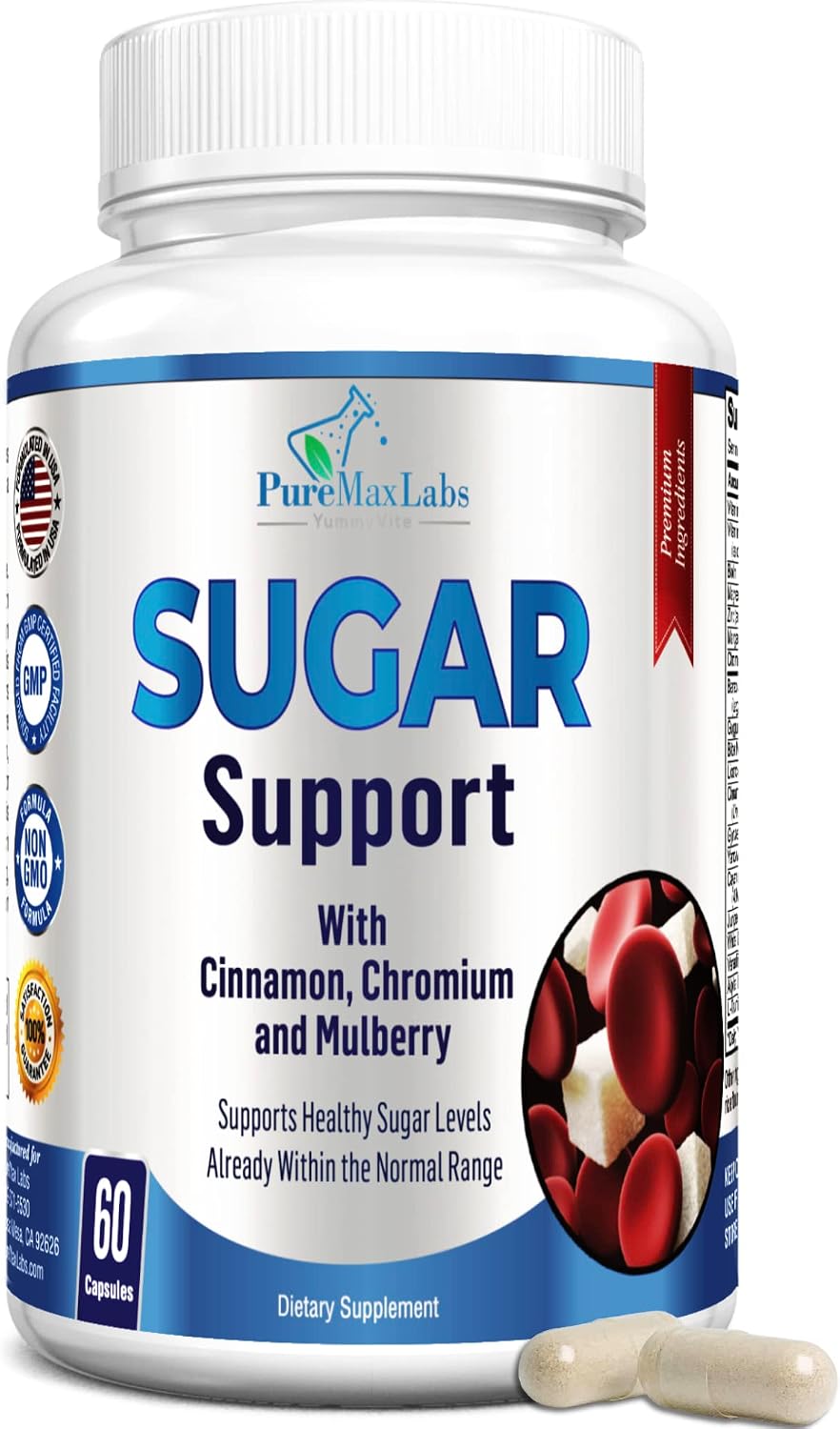 YUMMYVITE Sugar Support Supplement with Cinnamon, Chromium, Mulberry, Alpha Lipoic Acid - 20 Herbs & Vitamins - Non-GMO, 60 Capsules - görsel 1