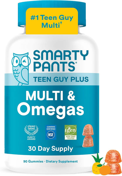 SmartyPants Teen Guy Plus Multi & Omegas Multivitamin Gummies, Pineapple and Orange, 60 Gummies (30 Day Supply)