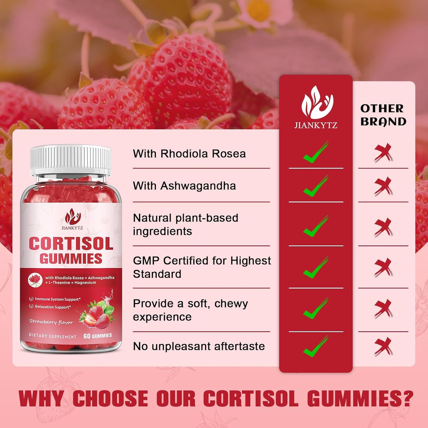 Cortisol Gummies for Women with Ashwagandha, Rhodiola Rosea, L-Theanine, Magnesium, Vitamin D3 for Sleep Support, Balanced Cortisol, Vegan, 60 Gummies - görsel 3