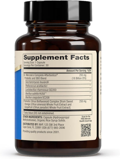 Dr. Mercola Complete Afterbiotics – 18 Billion CFU Probiotic with SBOs and Saccharomyces boulardii – Non-GMO & Gluten-Free – 30 Capsules