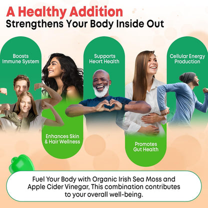 Vazatisi Apple Cider Vinegar Gummies with Sea Moss for Metabolism, Digestion & Immune Health - Apple Flavoured, 60 Count