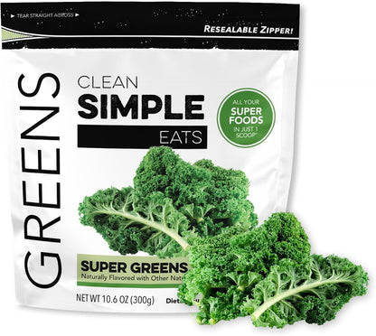 Clean Simple Eats Super Greens Powder, Naturally Flavoured Greens Powder with Chlorella, Spirulina, Superfoods & Prebiotic Fibre, No Artificial Ingredients, Gluten-free, Peachy Greens Flavour, 30 Servings