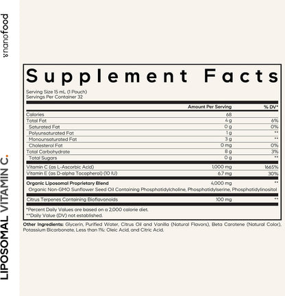 Codeage Liposomal Vitamin C Liquid - 1000mg with Essential Phospholipids, 32 Sachets