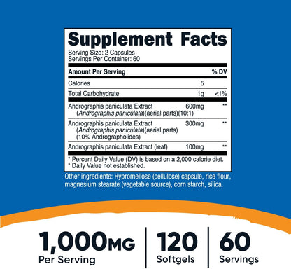 Nutricost Andrographis Extract Capsules (1000mg) – 120 Vegetarian Capsules