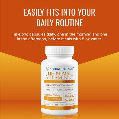 Approved Science Liposomal Vitamin C with Quercetin – 1100 mg – 60 Capsules