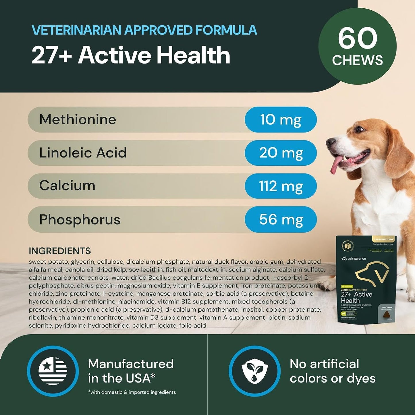 VetriScience Veterinary Strength 27+ Active Health Chews - Dog Multivitamin, Duck Flavour, 60 Chews - görsel 3