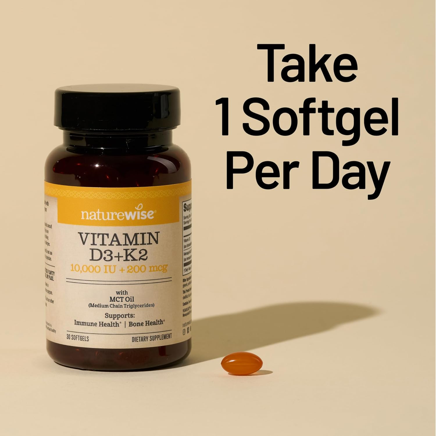 NatureWise Vegan Vitamin D3 + K2 with Organic MCT Oil – 10,000 IU D3, 200 mcg K2 – 90 Soft gel capsules - görsel 9