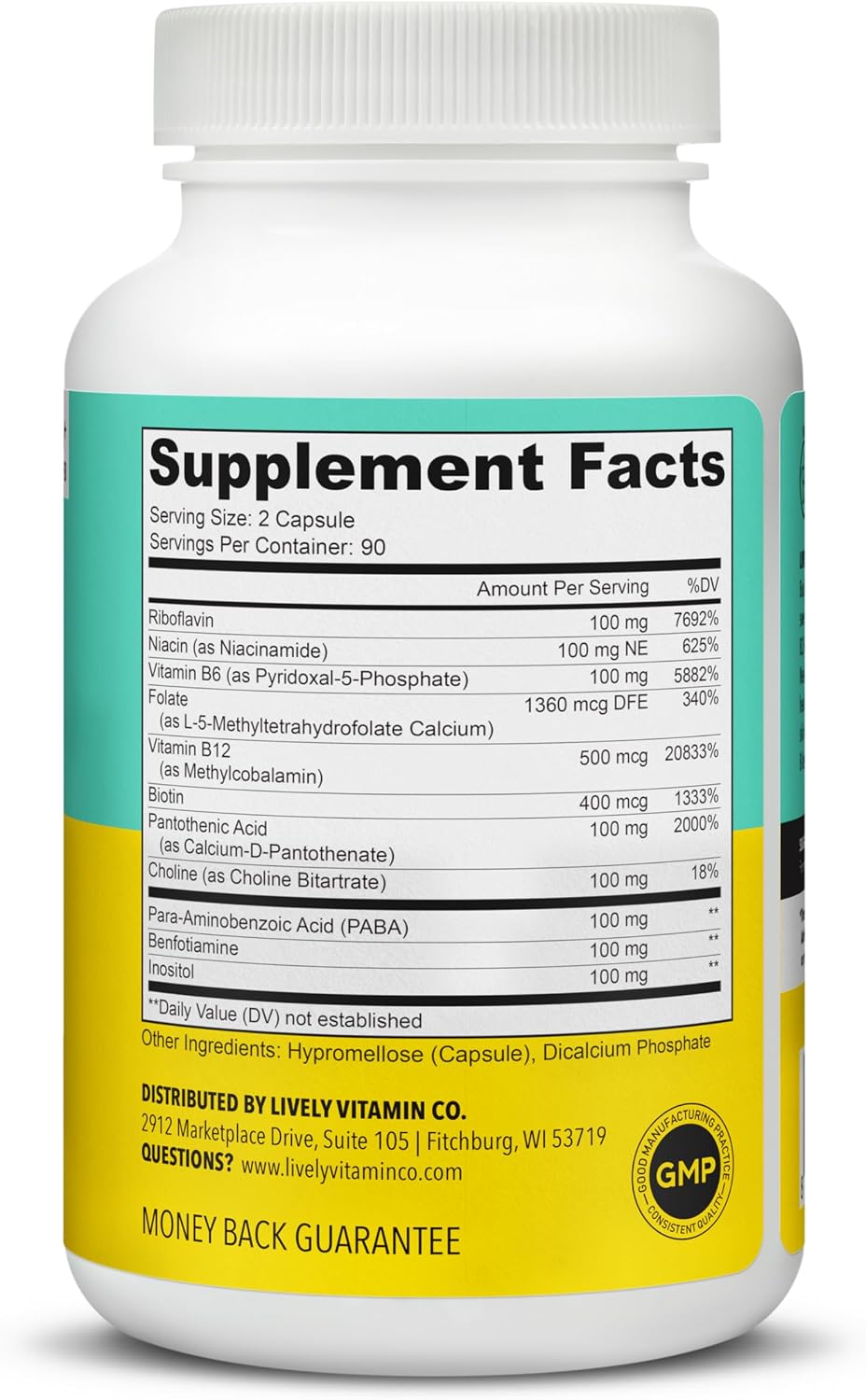 Lively Vitamin Co. Busy Bee - Highly Bio-available Vitamin B Complex with Choline - 180 Vegan Capsules - görsel 2