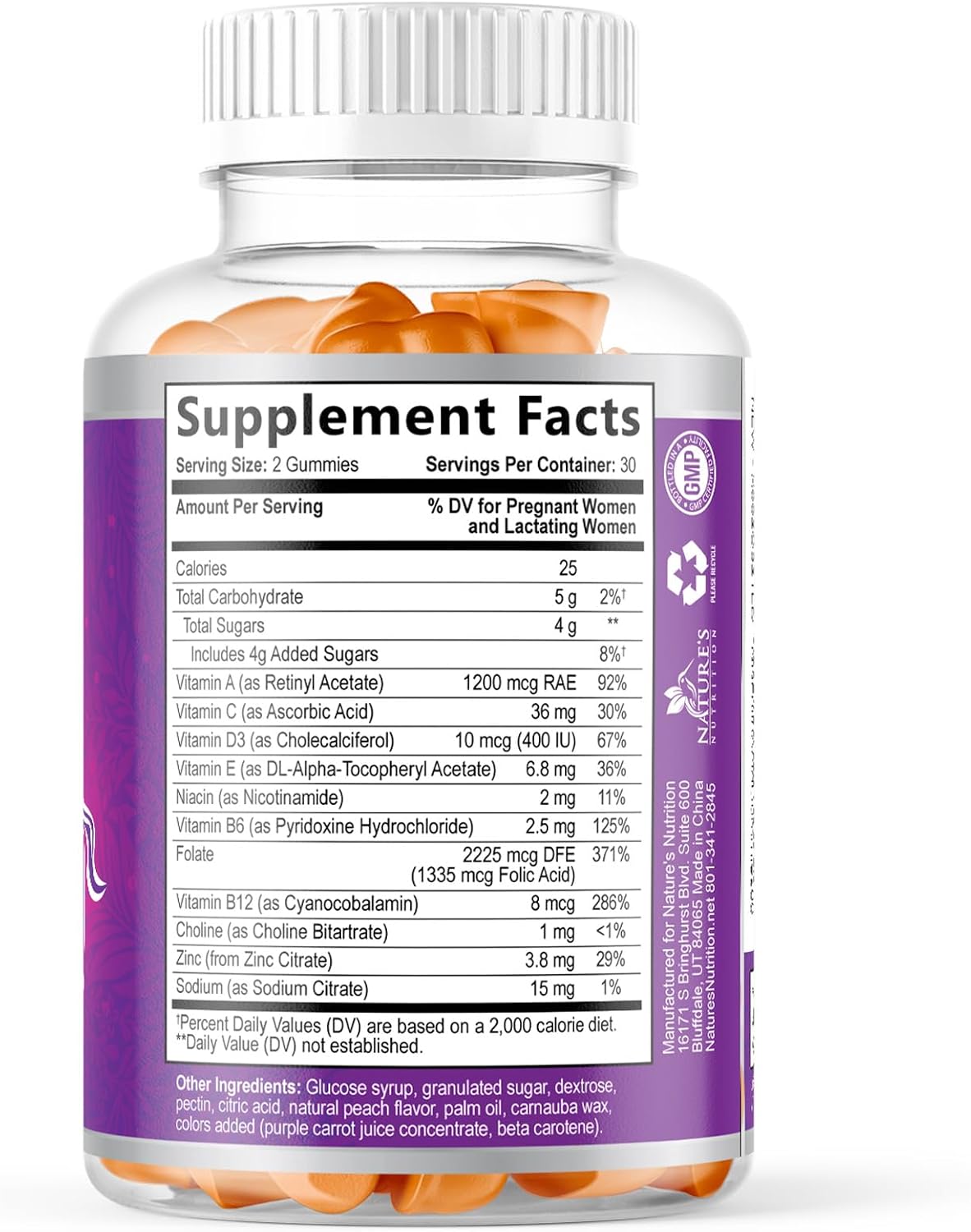 Prenatal Vitamins Gummies with Folic Acid and Choline - Nature's Nutrition, 60 Gummies - görsel 9