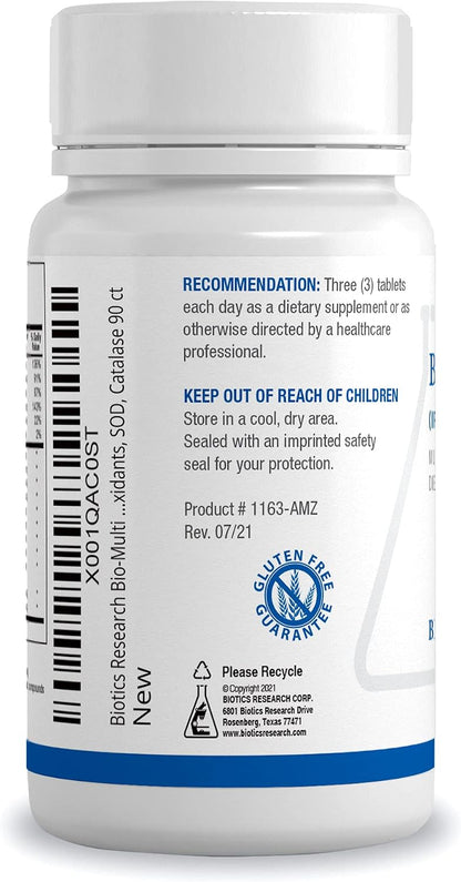 Biotics Research Bio-Multi Plus – Iron & Copper Free Multivitamin with Chelated Minerals, Emulsified Fat Soluble Vitamins, SOD, Catalase, 90 Tablets
