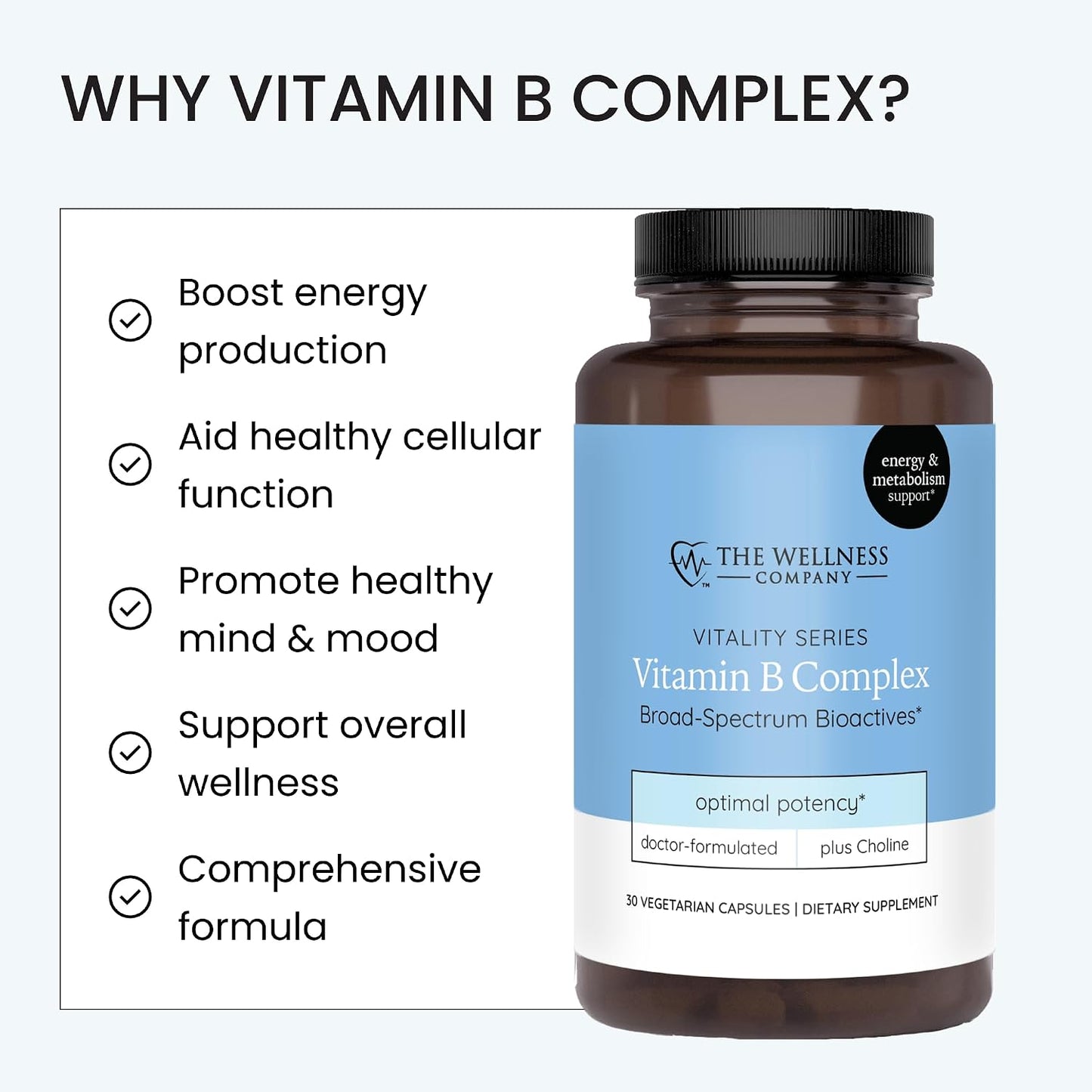 The Wellness Company Vitamin B Complex – Methylated B Vitamins for Energy and Focus, 30 Capsules - görsel 5