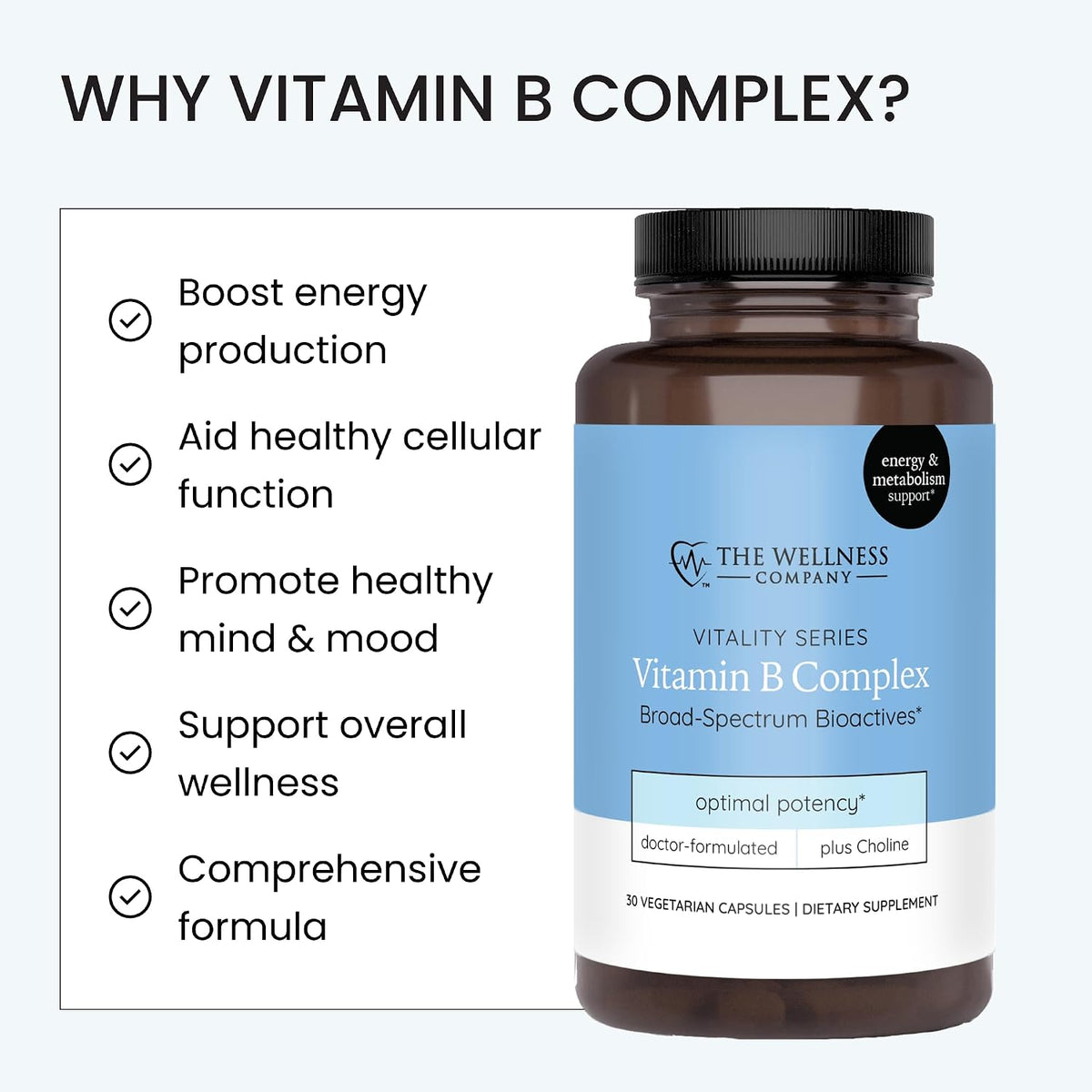 The Wellness Company Vitamin B Complex – Methylated B Vitamins for Energy and Focus, 30 Capsules - görsel 5