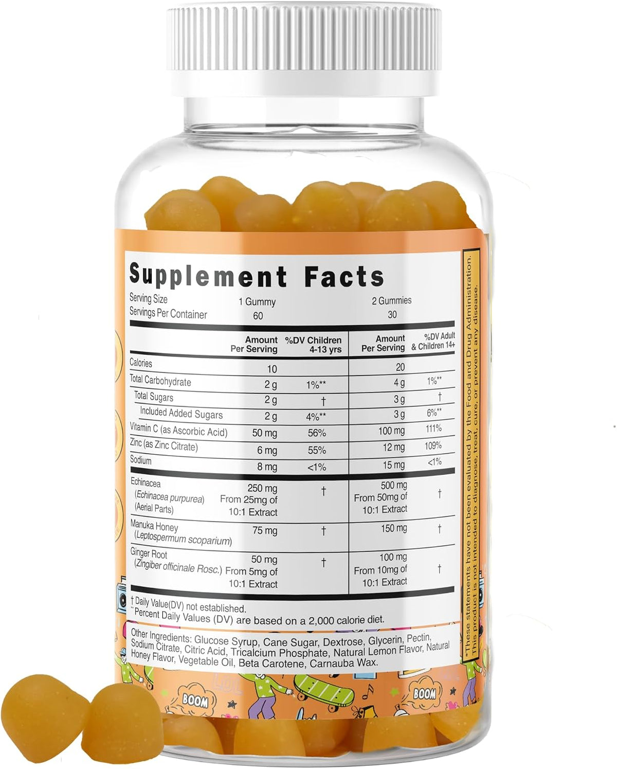 5-in-1 Kid's Immune Support Gummy - Manuka Honey, Vitamin C, Zinc, Echinacea, Ginger - Natural Citrus Flavoured - 60 Gummies - görsel 6
