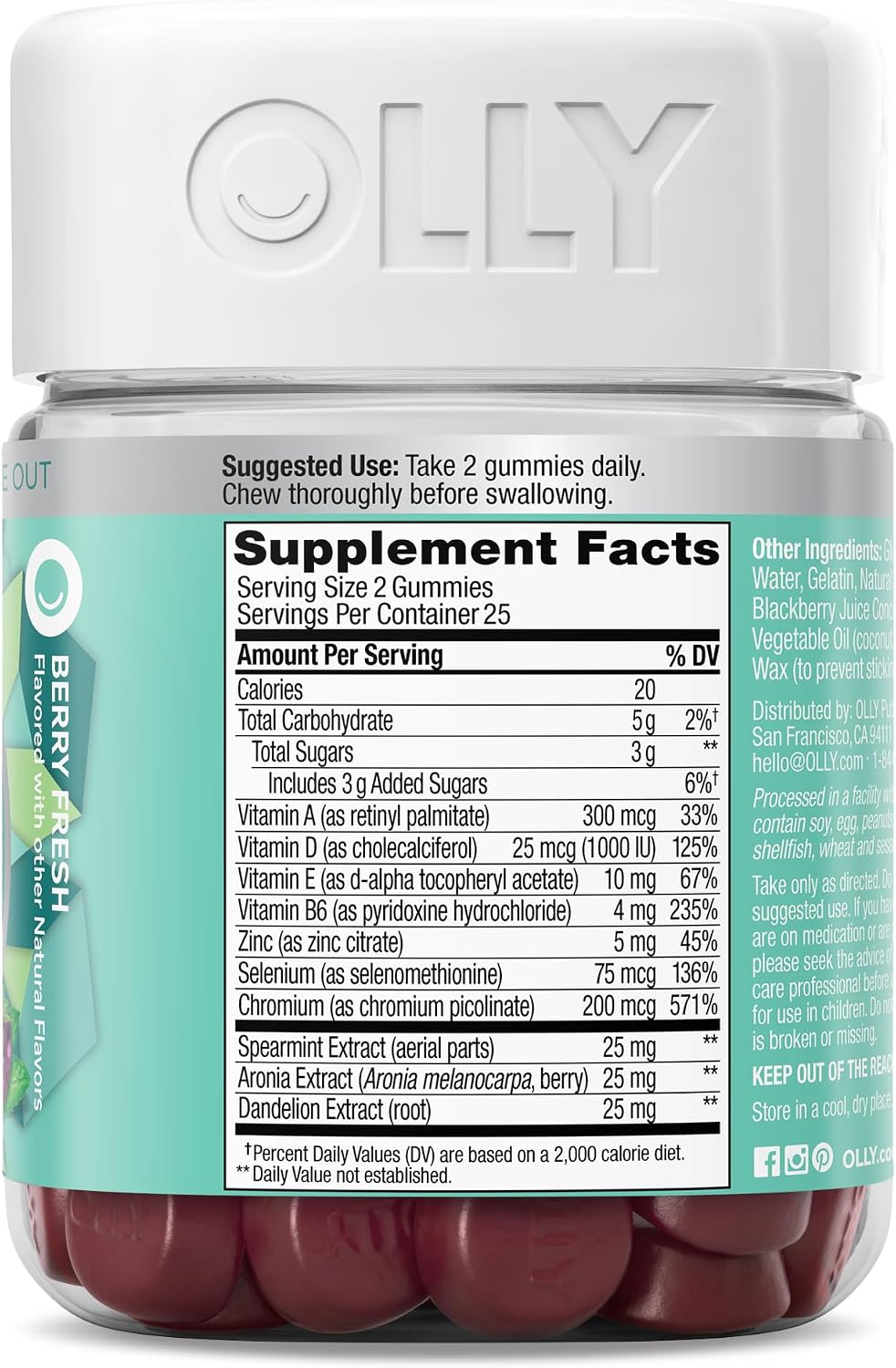 OLLY Flawless Complexion Gummy, Skin Support with Vitamins A, E & Zinc, Chewable Supplement, Berry Flavour, 50 Gummies - görsel 7