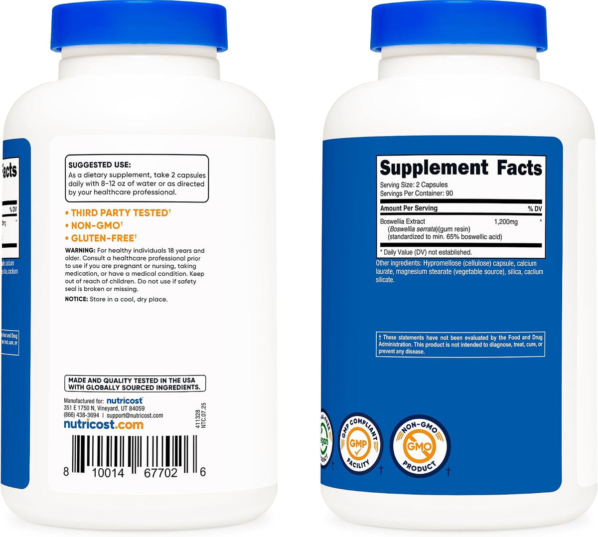 Nutricost Boswellia Extract 180 Capsules - 1,200mg per Serving, 90 Servings - Gluten-free, Non-GMO, Vegan - görsel 4