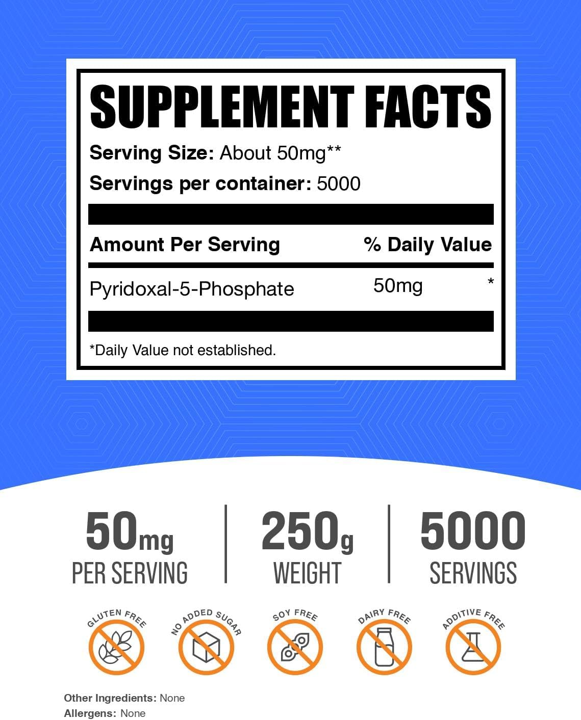 BulkSupplements.com Pyridoxal 5 Phosphate Powder - P5P Vitamin B6 Supplement, 50mg, 250g - görsel 2