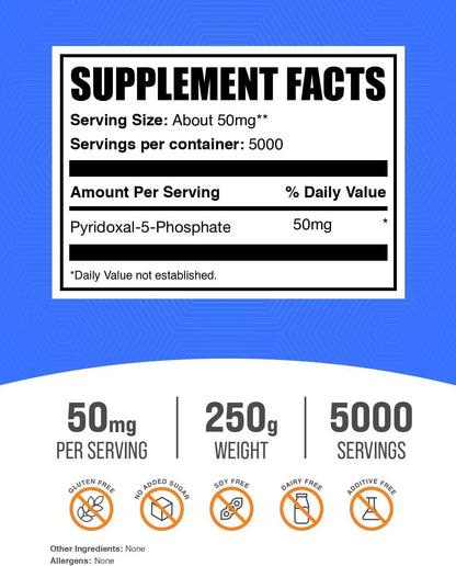 BulkSupplements.com Pyridoxal 5 Phosphate Powder - P5P Vitamin B6 Supplement, 50mg, 250g