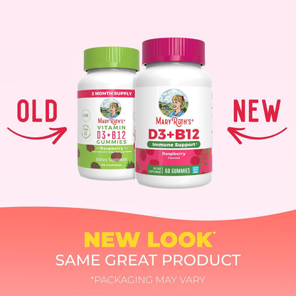 MaryRuth's Vitamin D3 + B12 Gummies - Sugar Free, Vegan, 60 Chewable Gummies