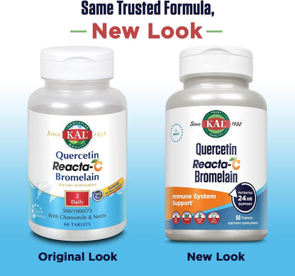 KAL Quercetin with Bromelain - Bromelain Quercetin Supplement for Men & Women, Complex with Vitamin C, Nettle, & Chamomile, Immune Health Support, Vegan, Non-GMO, Gluten-Free - 60 Tablets