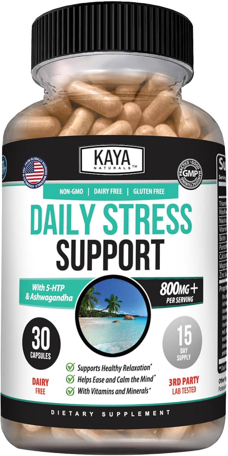 Kaya Naturals – Natural Herbal Stress Relief Support Vitamin Supplement to Relax and Calm the Mind – 30 Capsules - görsel 1