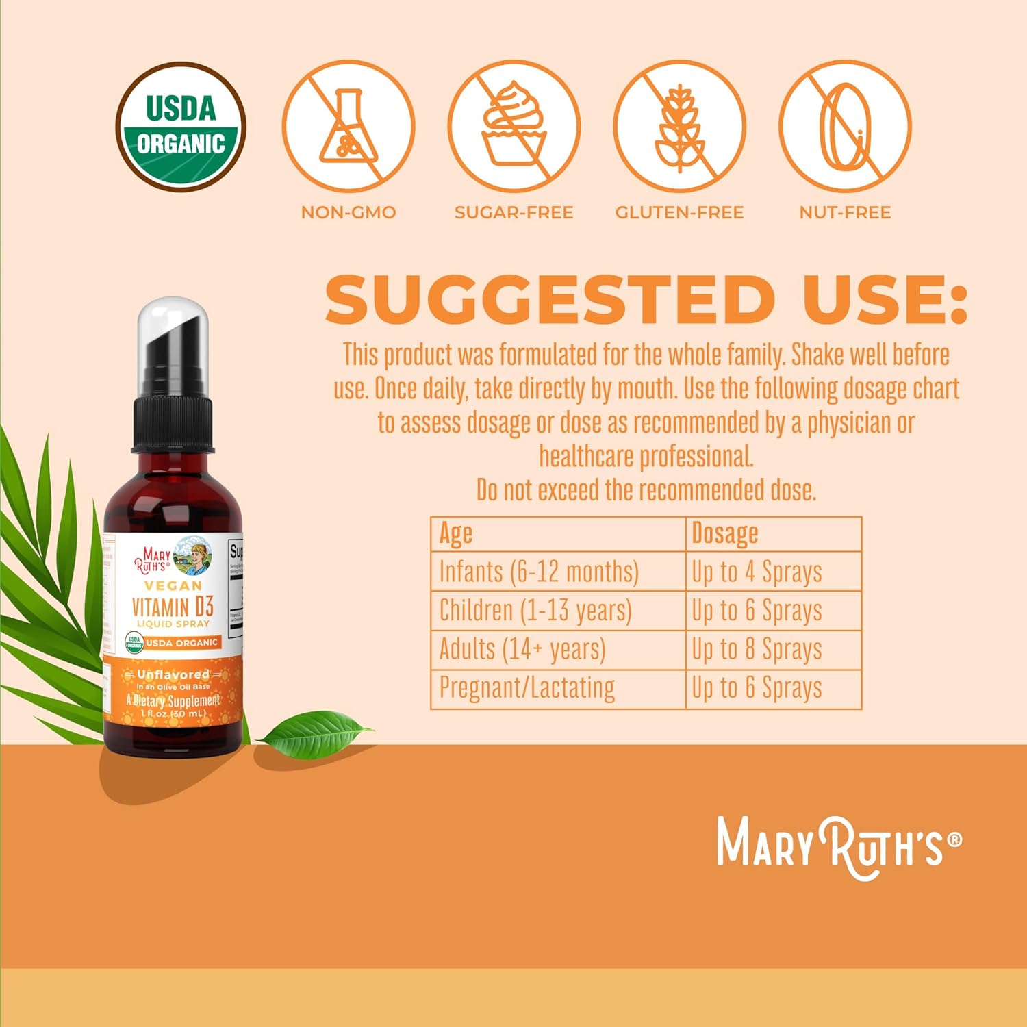 MaryRuth Organics Vegan Vitamin D3 Spray - Certified Organic, Sugar-Free, 30 Servings - görsel 3