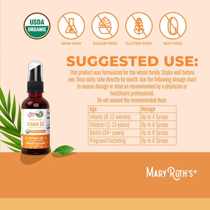 MaryRuth Organics Vegan Vitamin D3 Spray - Certified Organic, Sugar-Free, 30 Servings