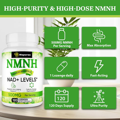 Mapurwn NMNH (Dihydronicotinamide Mononucleotide) - 500mg NAD+ Food Supplement, 120 Lozenges