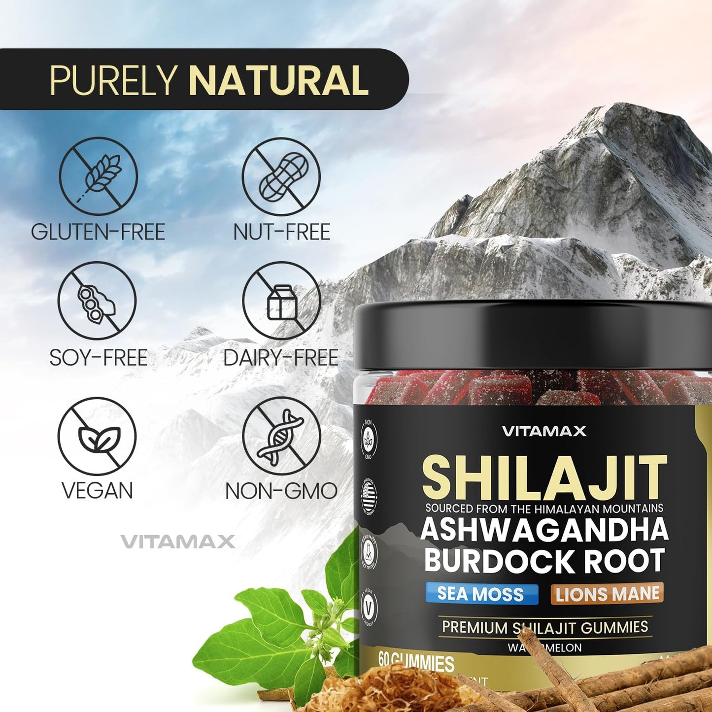 Pure Shilajit Gummies - Sea Moss, Ashwagandha, 85+ Trace Minerals - Watermelon Flavour - 60ct - görsel 7