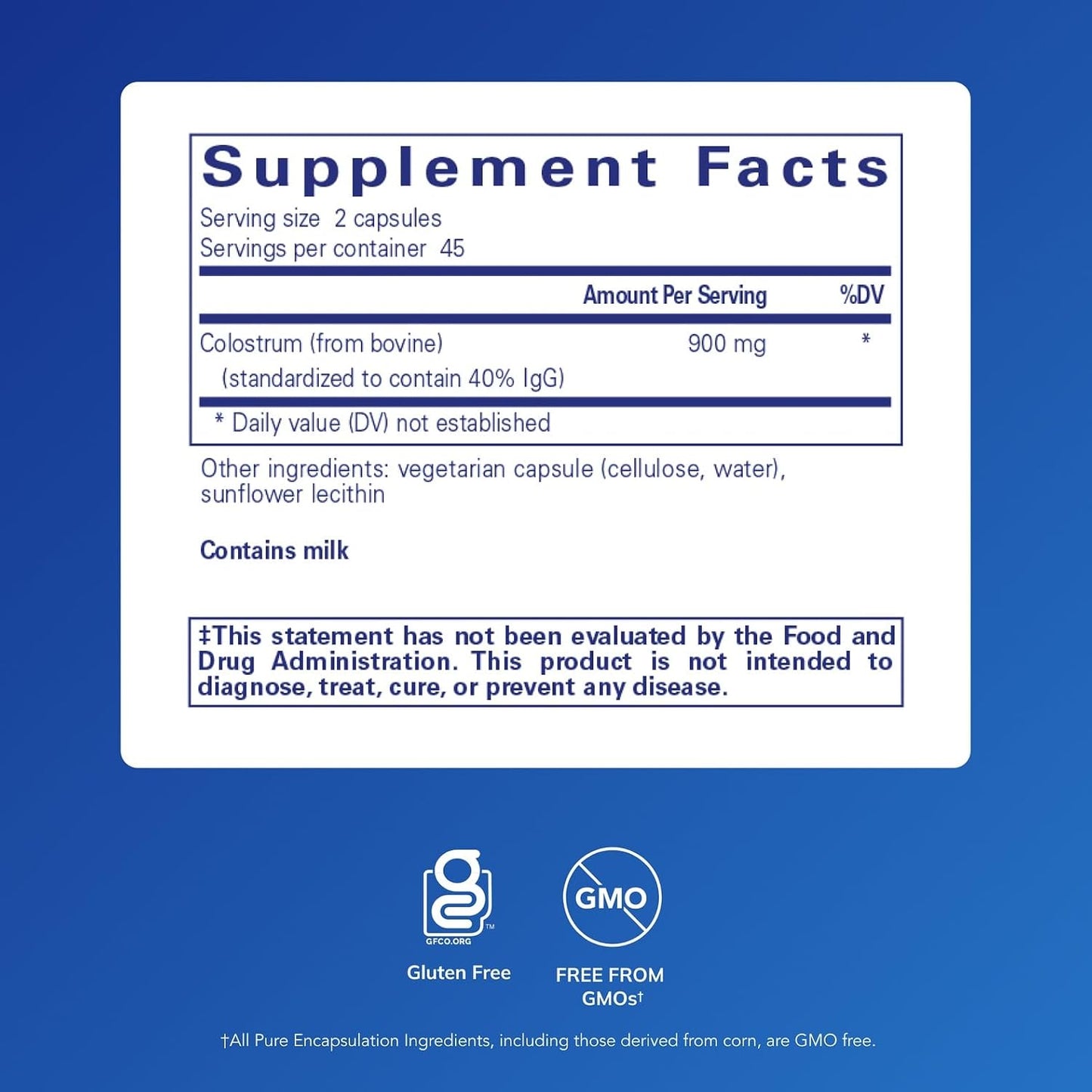 Pure Encapsulations Colostrum | 40% IgG Highly Concentrated Immune Support | 90 Capsules - görsel 2