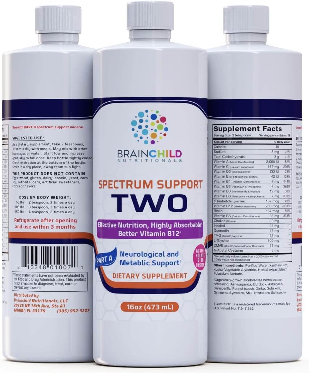 BrainChild Nutritionals Spectrum Support II P5P Liquid Multivitamin - Unflavoured, 16 oz (473 ml) - görsel 1